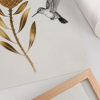 Wandposter Ein Kolibri- und Blumenmotiv in modernem Ton