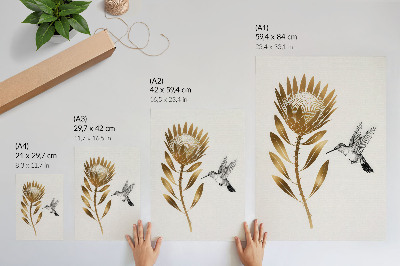 Wandposter Ein Kolibri- und Blumenmotiv in modernem Ton