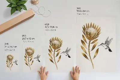 Wandposter mit einem modernen Kolibri- und Blumenmotiv