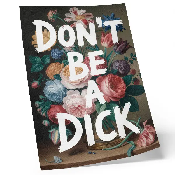 Poster bunte Blumen mit weißer Schrift im kontrastreichen Design