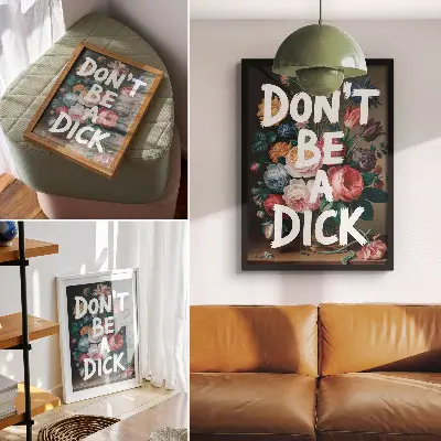 Poster bunte Blumen mit weißer Schrift im kontrastreichen Design