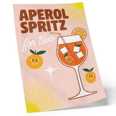 Kunstdruck auf Leinwand mit orange-gelbem lächelndem Frucht-Schriftzug