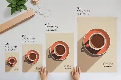 Wandposter Kaffeetasse in warmen Farben mit minimalistischem Design