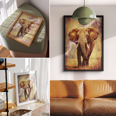 Wandposter Elefant mit blitzartiger dynamischer Szenerie