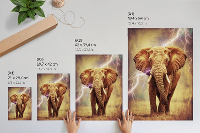 Wandposter Elefant mit blitzartiger dynamischer Szenerie