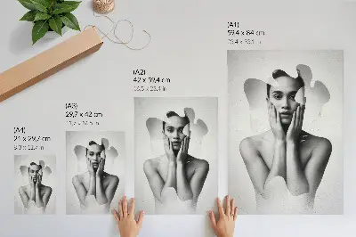 Poster schwarz-weißes Porträt mit abstrakten Mustern