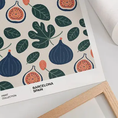 Wandposter mit Feigen und Blättern in natürlichen Farbmustern