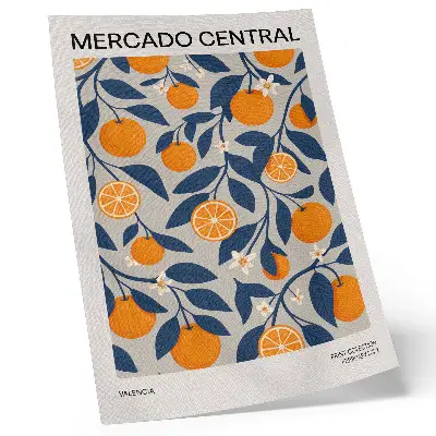 Kunstdruck auf Leinwand mit orangegrauem Hintergrund und dunklen Blättern im modernen Stil