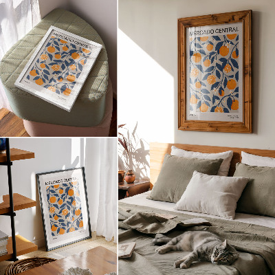 Kunstdruck leinwand Orangegrauer Hintergrund, dunkle Blätter, moderner Stil