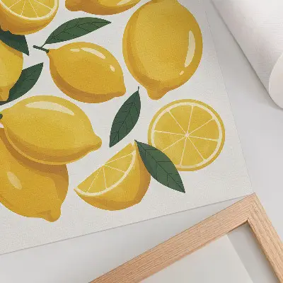 Wandposter mit goldenen Zitronen und grünen Blättern auf hellem Hintergrund ohne Bewegung
