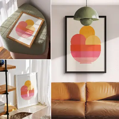 Poster lebhafte Kreise in einer Schale im minimalistischen Stil
