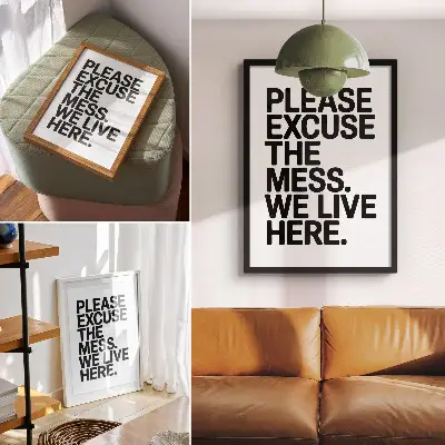 Kunstdruck auf Leinwand humorvoller Text im minimalistischen Stil mit Kontrast