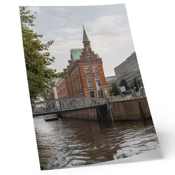 Kunstdruck leinwand Historisches Gebäude, Backsteinfassade, Flussbrücke, Turm