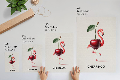 Wandposter Rosa und roter Flamingo mit Kirsche – Fantasiekomposition