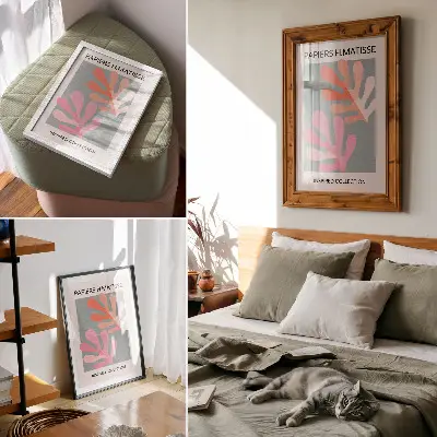 Poster Geometrische Blätter inspiriert von Matisses farbenfroher Kunst