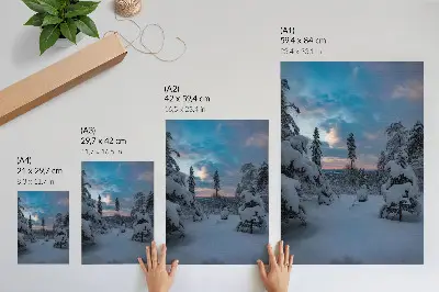Kunstdruck auf Leinwand schneebedeckte Bäume in malerischer Landschaft unter blauem Himmel