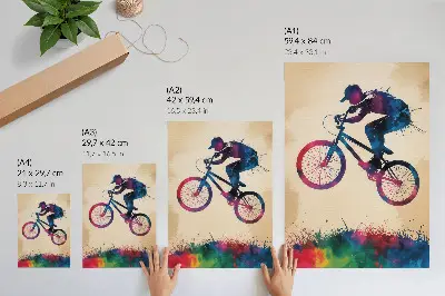 Kunstdruck auf Leinwand mit dynamischen Farben und modernem Radfahrer Motiv