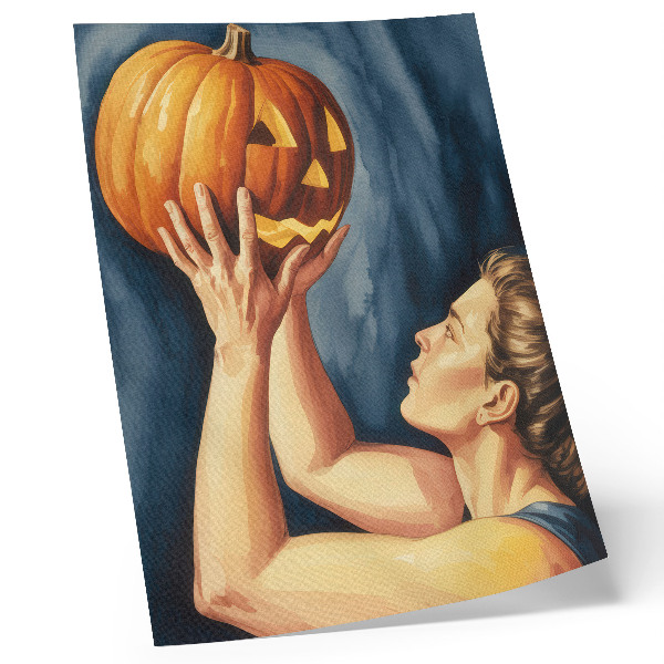 Poster Orangefarbener Kürbis, dunkelblauer Hintergrund, Surrealismus