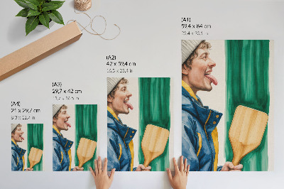 Kunstdruck leinwand Ein energischer Mann mit einem Holzschläger