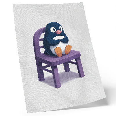 Wandposter Lila Pinguin auf einem Stuhl – Minimalismus der Freude