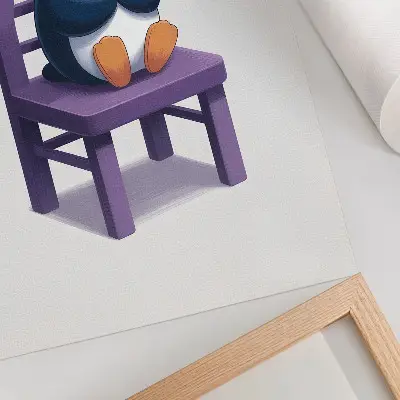 Wandposter lila Pinguin auf einem Stuhl im minimalistischen Stil