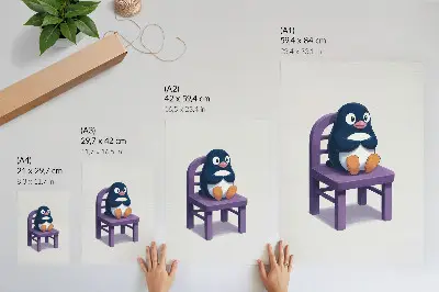 Wandposter lila Pinguin auf einem Stuhl im minimalistischen Stil