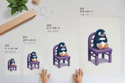 Wandposter Lila Pinguin auf einem Stuhl – Minimalismus der Freude