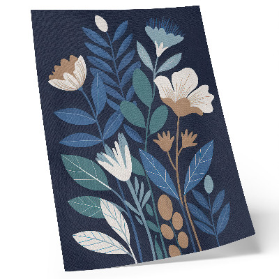 Wandposter Blaue Blätter, cremefarbene Blüten, braune Akzente