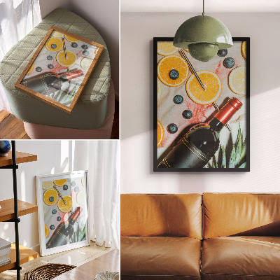 Wandposter Farbenfrohe Früchte und Rotwein auf hellem Hintergrund