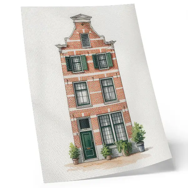 Kunstdruck auf Leinwand klassische Architektur mit roten Ziegeln und grünen Fenstern
