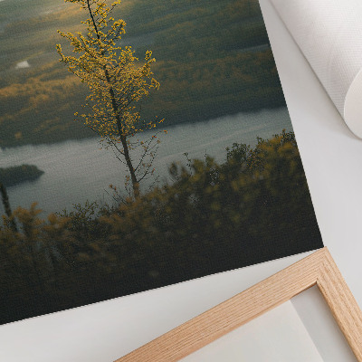Wandposter Ein reizendes, friedliches Tal mit einem Baum in der Mitte