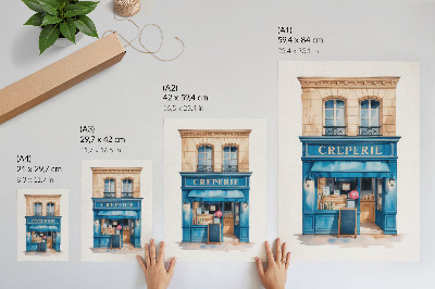 Kunstdruck leinwand Die blaue Fassade eines Cafés in einer charmanten Straße