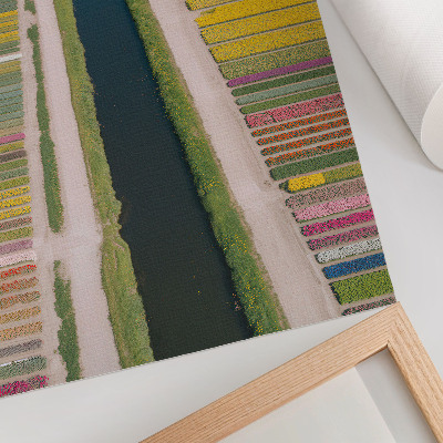 Poster Bunte Blumenstreifen entlang des Kanals