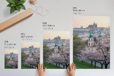 Wandposter Im Frühling ist die Stadt voller blühender Bäume und Kirchtürme.