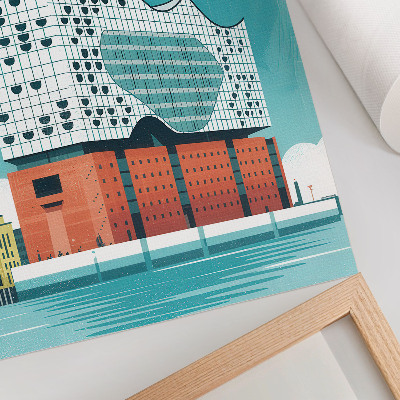 Wandposter Moderne Architektur in Blau und Wolken
