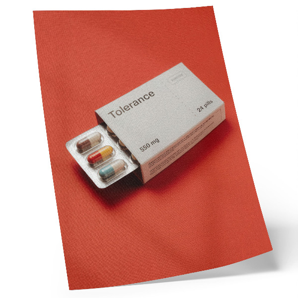 Poster Minimalistische Kapselverpackung mit farbigem Hintergrund.