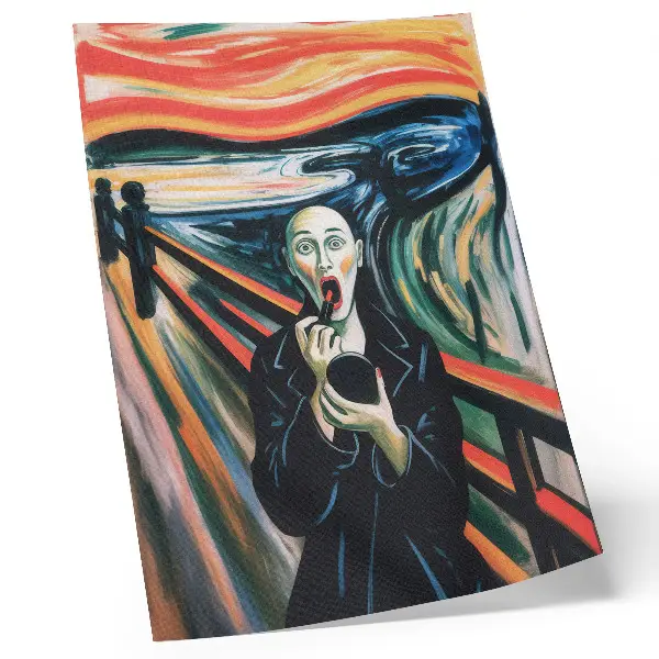 Leinwand-Kunstdruck mit ausdrucksstarker Figur, leuchtenden Farben und dynamischen Linien
