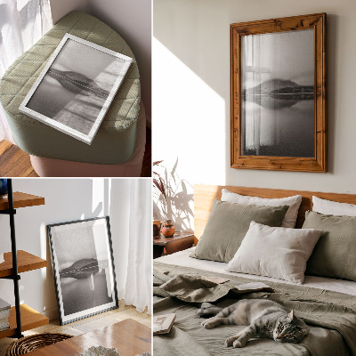 Kunstdruck leinwand Grautöne, Berge, Spiegelung im See, Harmonie