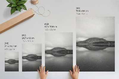 Kunstdruck leinwand Grautöne, Berge, Spiegelung im See, Harmonie