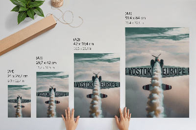 Poster Flugzeug über den Wolken, gedämpfte Farbpalette, Dynamik