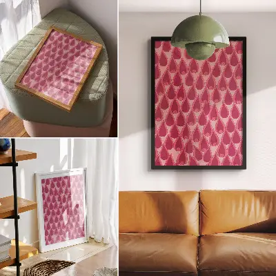 Wandposter mit dynamischem Muster aus rosa Tropfen