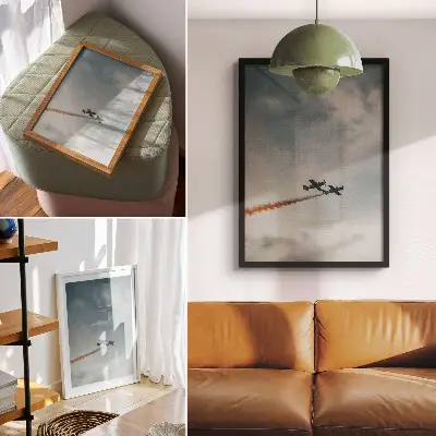 Poster zwei Flugzeuge am Himmel im Minimalismus-Stil