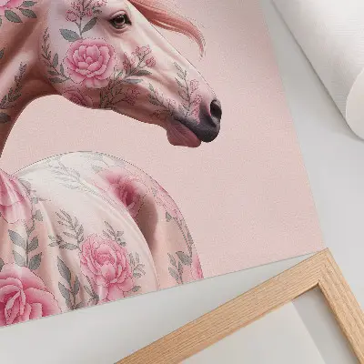 Leinwand Kunstdruck Pferd mit Blumen in romantischem und modernem Design