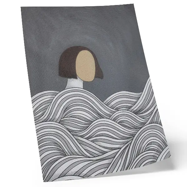 Poster Figur in Wellen mit abstrakter grauer Form