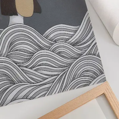 Poster Figur in Wellen mit abstrakter grauer Form