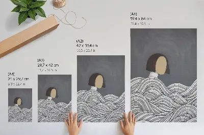 Poster Figur in Wellen mit abstrakter grauer Form