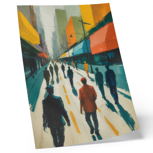 Wandposter Eine Gruppe von Menschen auf einer farbenfrohen Straße in der Stadt