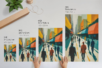 Wandposter Eine Gruppe von Menschen auf einer farbenfrohen Straße in der Stadt