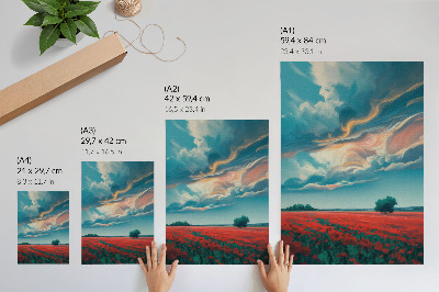 Kunstdruck leinwand Eine farbenprächtige Mohnblumenwiese unter einem gleißenden Himmel