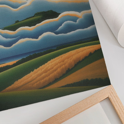 Wandposter Wellen, grüne Hügel, pastellfarbener Himmel